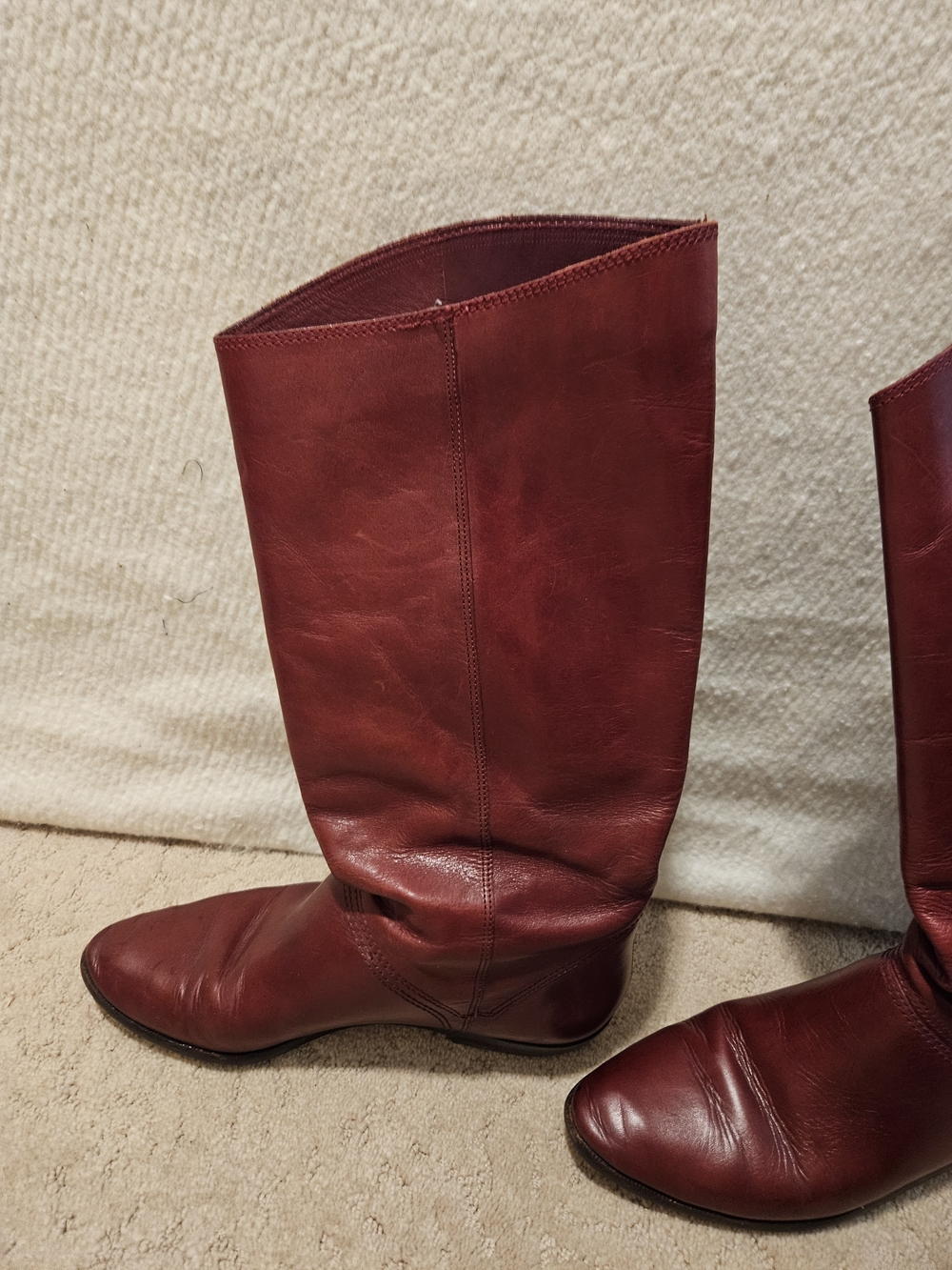 Etienne Aigner Tall Leather Riding Boots - Burgundy Red